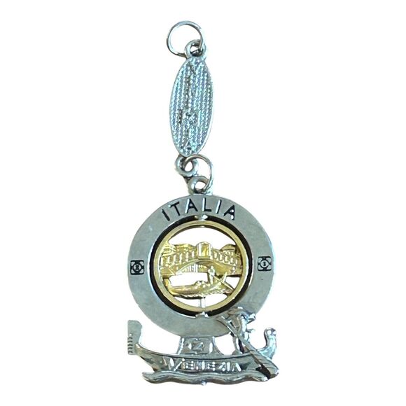 Italian Silver & Gold Tone Italia Venezia Spinner Flip Italy Souvenir Keychain - Picture 7 of 9